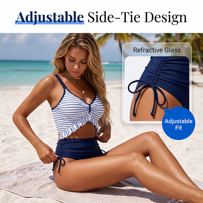Maillot de Bain Deux Pièces Taille Haute à Volants pour Femme