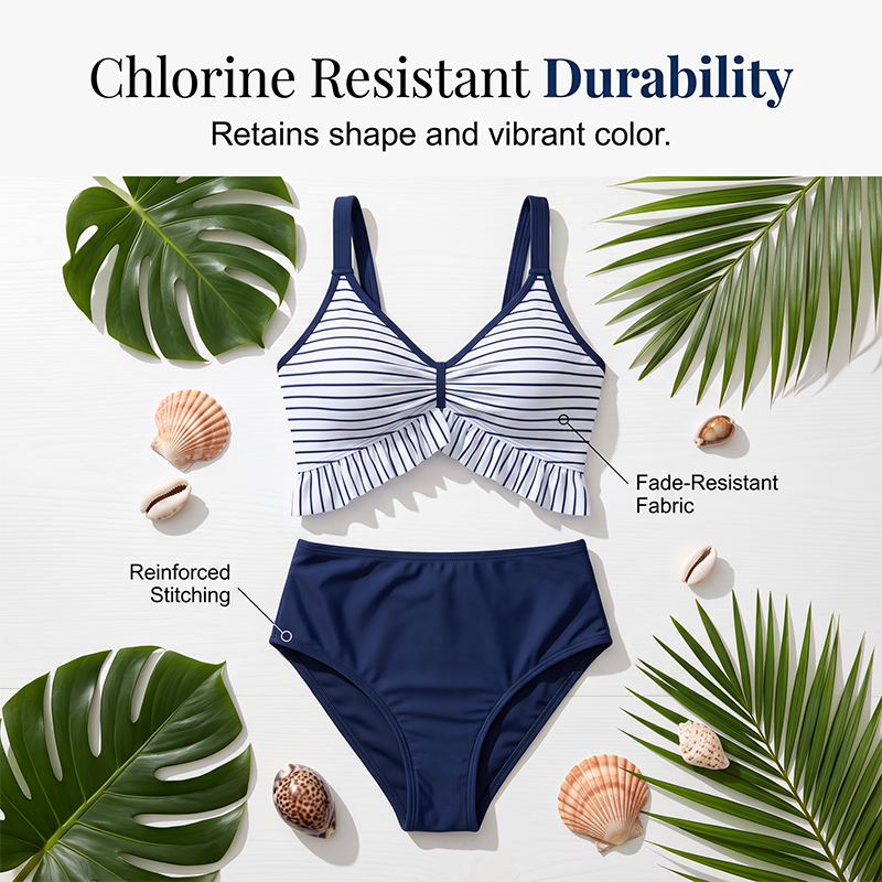 Maillot de Bain Deux Pièces Taille Haute à Volants pour Femme