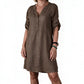Robe d'été à col en V et manches roulées pour femme