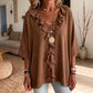 Blouse décontractée à col en V avec bordure à volants pour femme