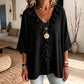 Blouse décontractée à col en V avec bordure à volants pour femme