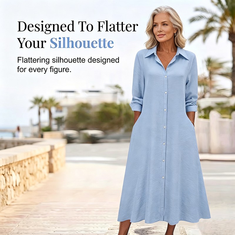 Robe-chemise décontractée à manches longues pour femme