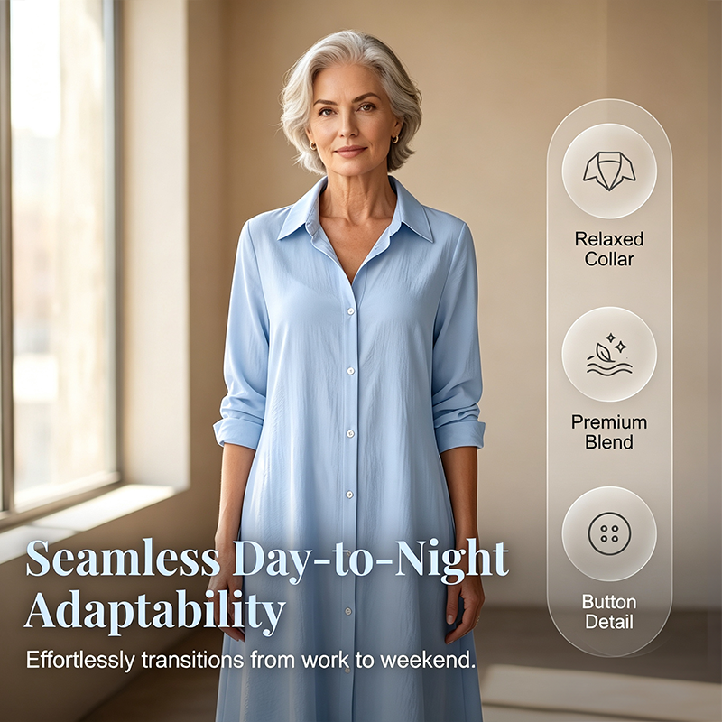 Robe-chemise décontractée à manches longues pour femme