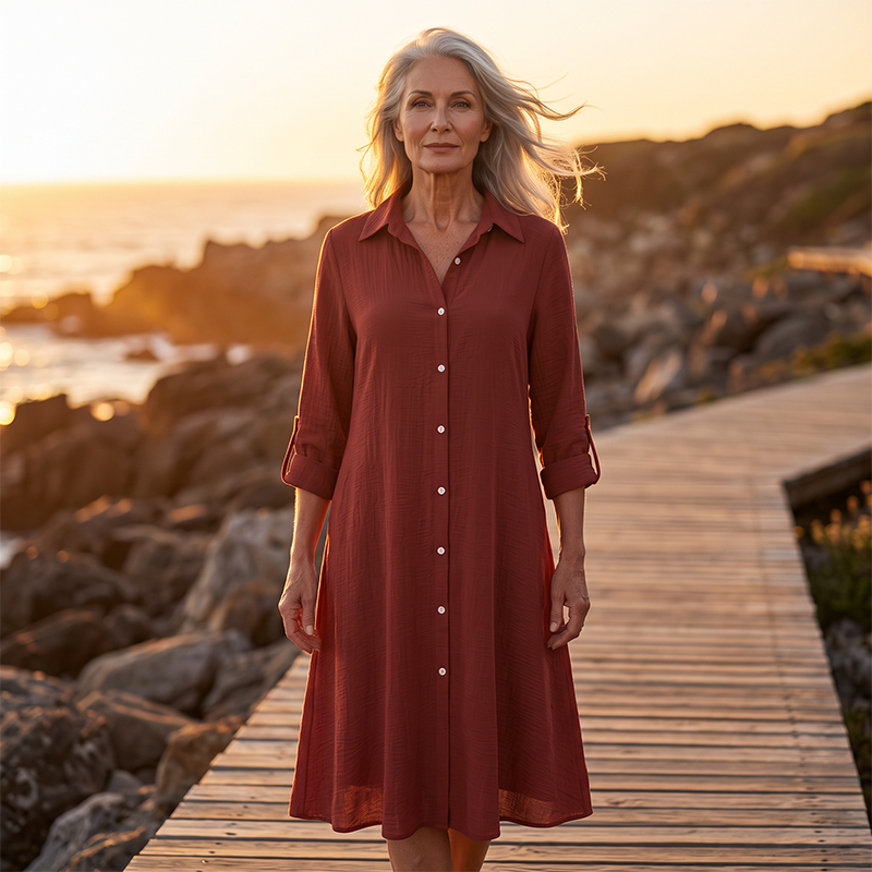 Robe-chemise décontractée à manches longues pour femme