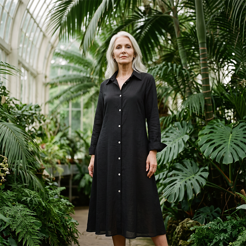 Robe-chemise décontractée à manches longues pour femme