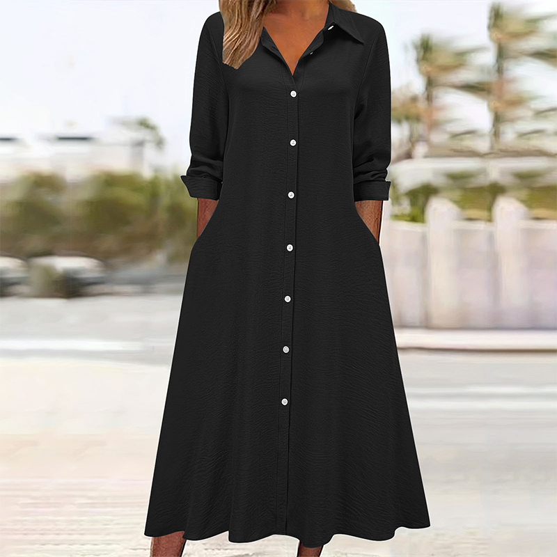 Robe-chemise décontractée à manches longues pour femme