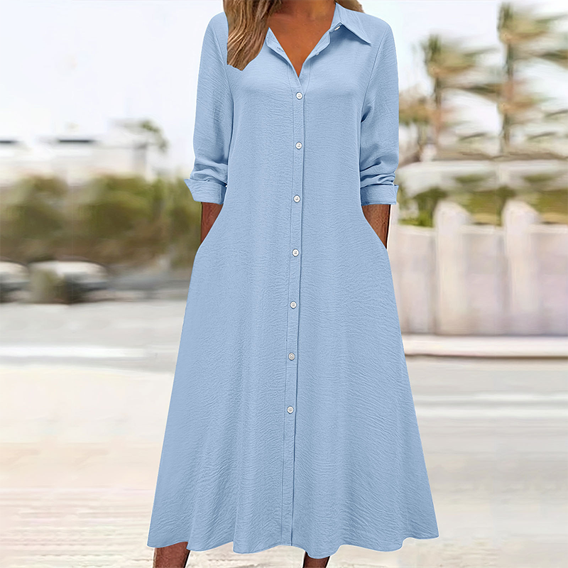 Robe-chemise décontractée à manches longues pour femme