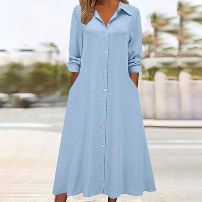 Robe-chemise décontractée à manches longues pour femme