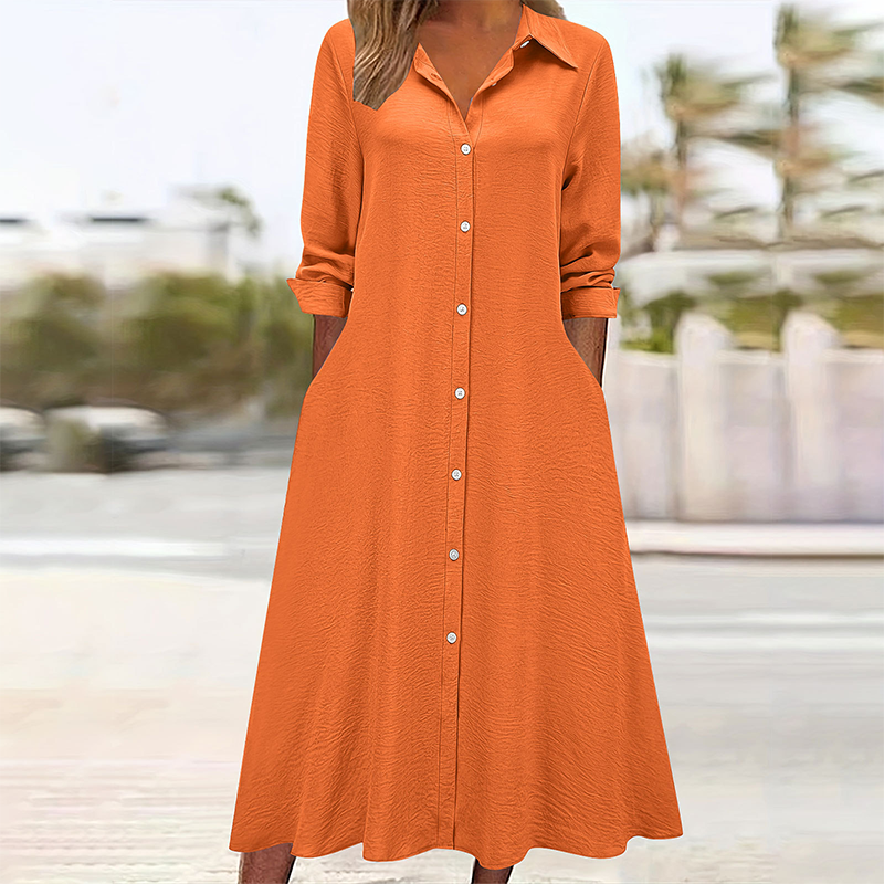 Robe-chemise décontractée à manches longues pour femme