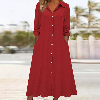 Robe-chemise décontractée à manches longues pour femme