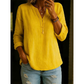 Chemise décontractée en coton et lin à col en V boutonnée à manches longues