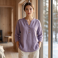 Blouse décontractée à col en V et manches 3/4 pour femme