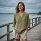Blouse décontractée à col en V et manches 3/4 pour femme