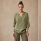 Blouse décontractée à col en V et manches 3/4 pour femme