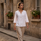 Blouse décontractée à col en V et manches 3/4 pour femme