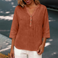 Blouse décontractée à col en V et manches 3/4 pour femme