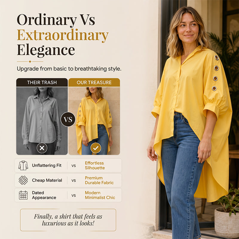 ⌛Offre à durée limitée – Chemise oversize asymétrique pour femme avec détails ajourés