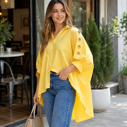 ⌛Offre à durée limitée – Chemise oversize asymétrique pour femme avec détails ajourés