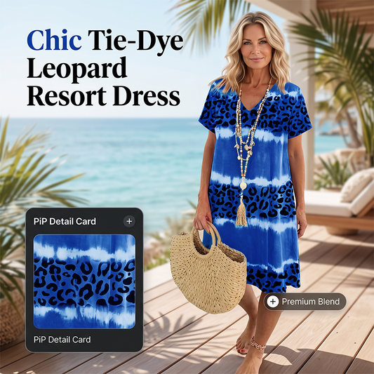 Robe Col V Casual Imprimé Tie-Dye Léopard Femme