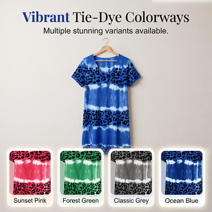 Robe Col V Casual Imprimé Tie-Dye Léopard Femme