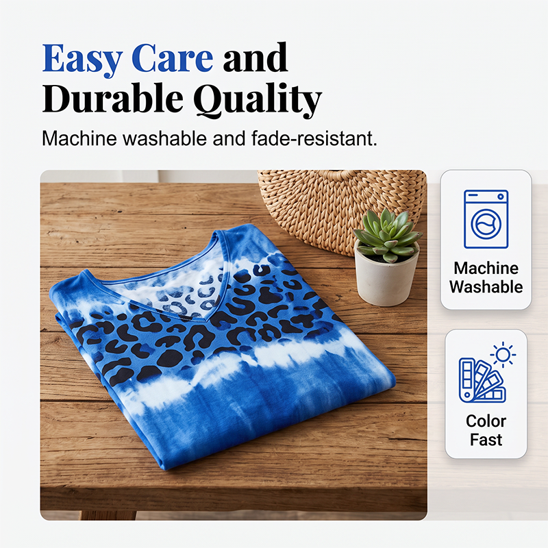 Robe Col V Casual Imprimé Tie-Dye Léopard Femme