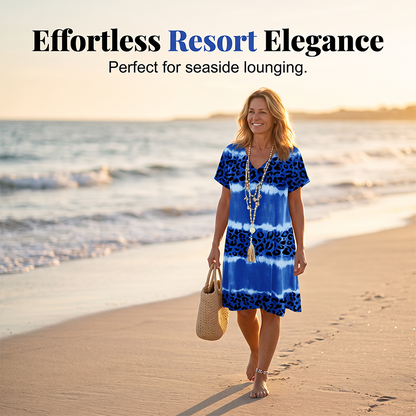 Robe Col V Casual Imprimé Tie-Dye Léopard Femme
