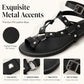 ❄️👡 Sandales plates à brides pour femmes, style gladiateur, avec rivets et bride à la cheville et entre-doigts, chaussures de plage