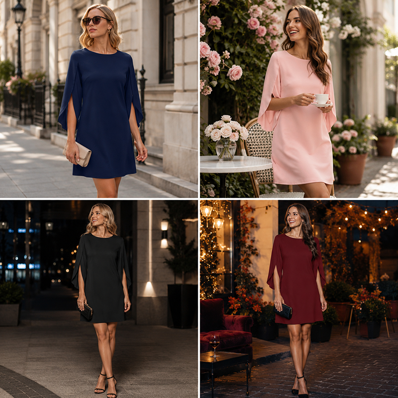 Robe élégante à col rond unie pour femme