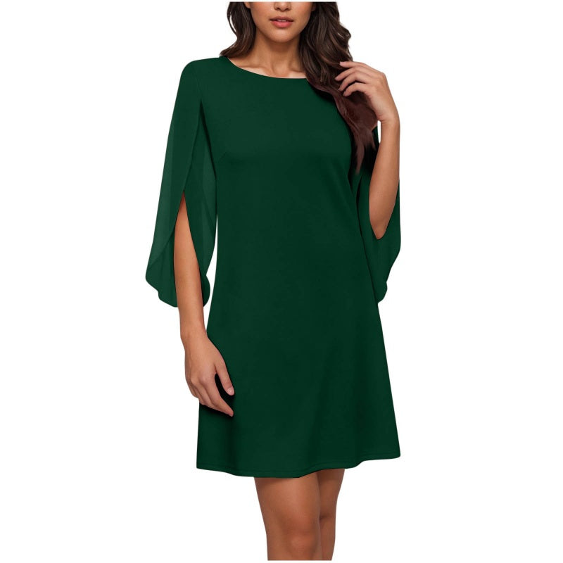 Robe élégante à col rond unie pour femme