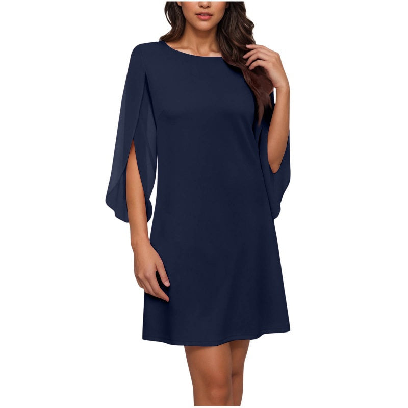 Robe élégante à col rond unie pour femme