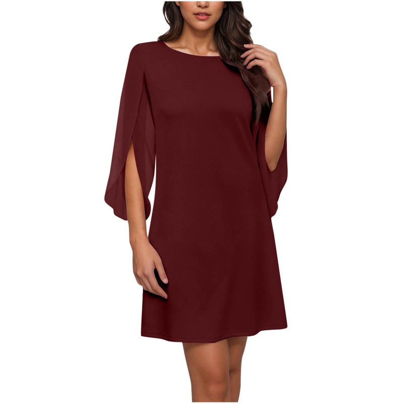 Robe élégante à col rond unie pour femme