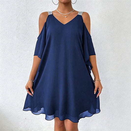 Robe fluide à encolure en V et épaules dénudées pour femme