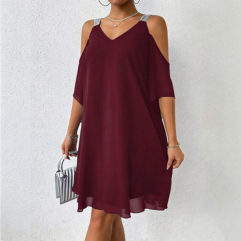 Robe fluide à encolure en V et épaules dénudées pour femme