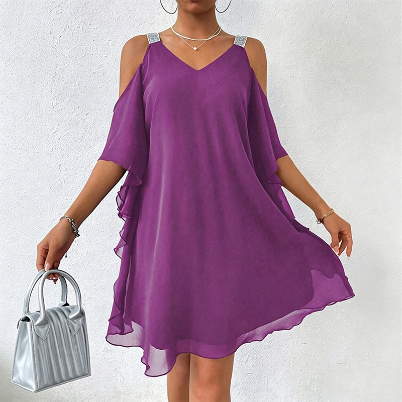 Robe fluide à encolure en V et épaules dénudées pour femme