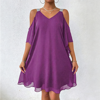 Robe fluide à encolure en V et épaules dénudées pour femme