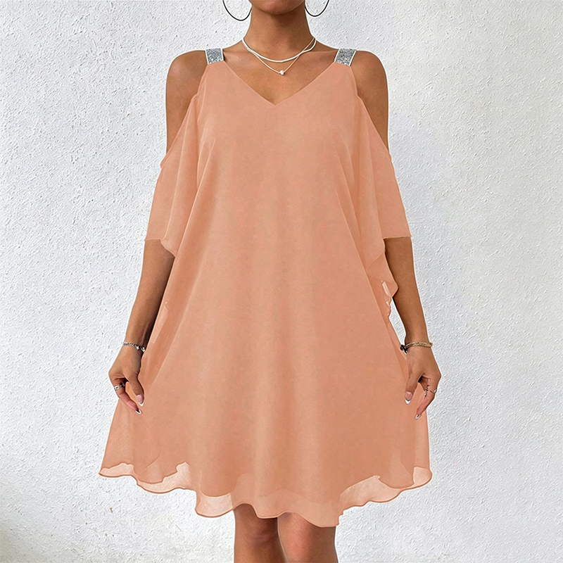 Robe fluide à encolure en V et épaules dénudées pour femme