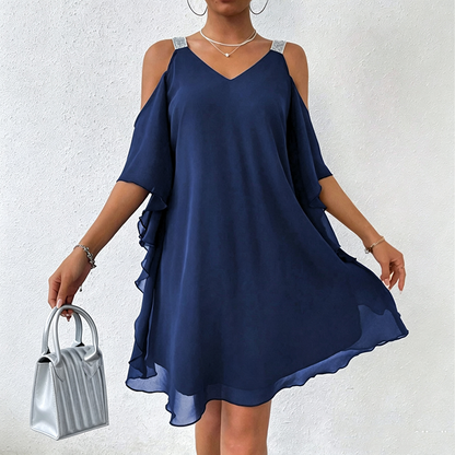 Robe fluide à encolure en V et épaules dénudées pour femme