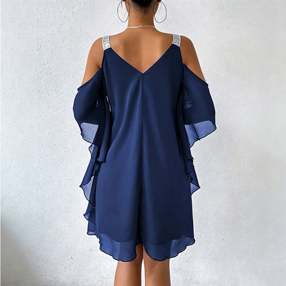 Robe fluide à encolure en V et épaules dénudées pour femme