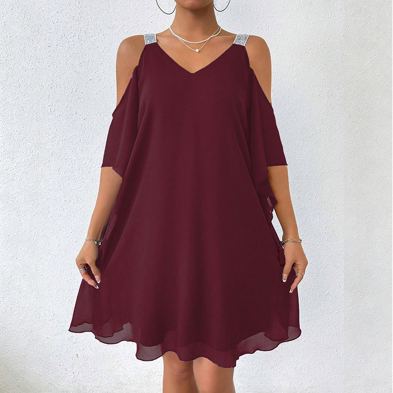 Robe fluide à encolure en V et épaules dénudées pour femme