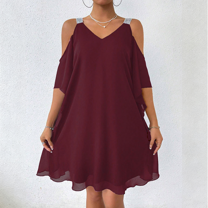 Robe fluide à encolure en V et épaules dénudées pour femme