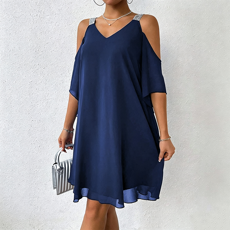 Robe fluide à encolure en V et épaules dénudées pour femme