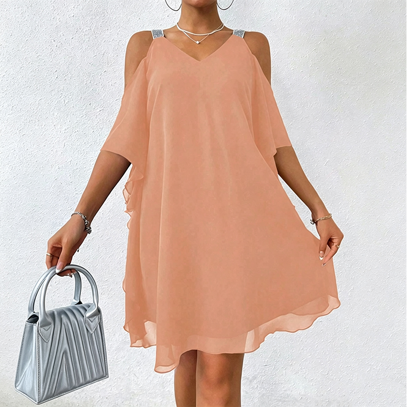 Robe fluide à encolure en V et épaules dénudées pour femme