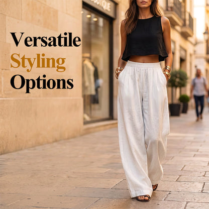 Pantalon décontracté pour femme, coupe ample et jambes larges