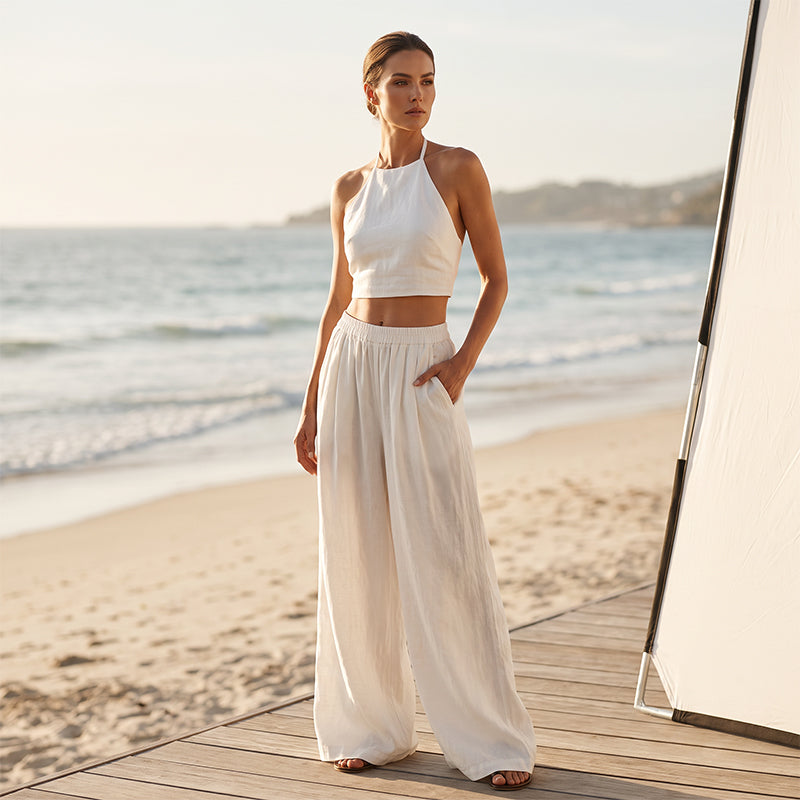 Pantalon décontracté pour femme, coupe ample et jambes larges