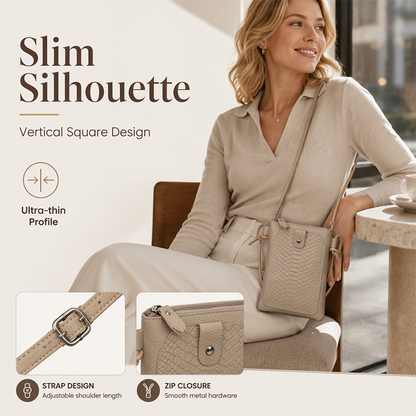 Leather Crossbody Phone Bag with Elegant Crocodile Pattern for Women