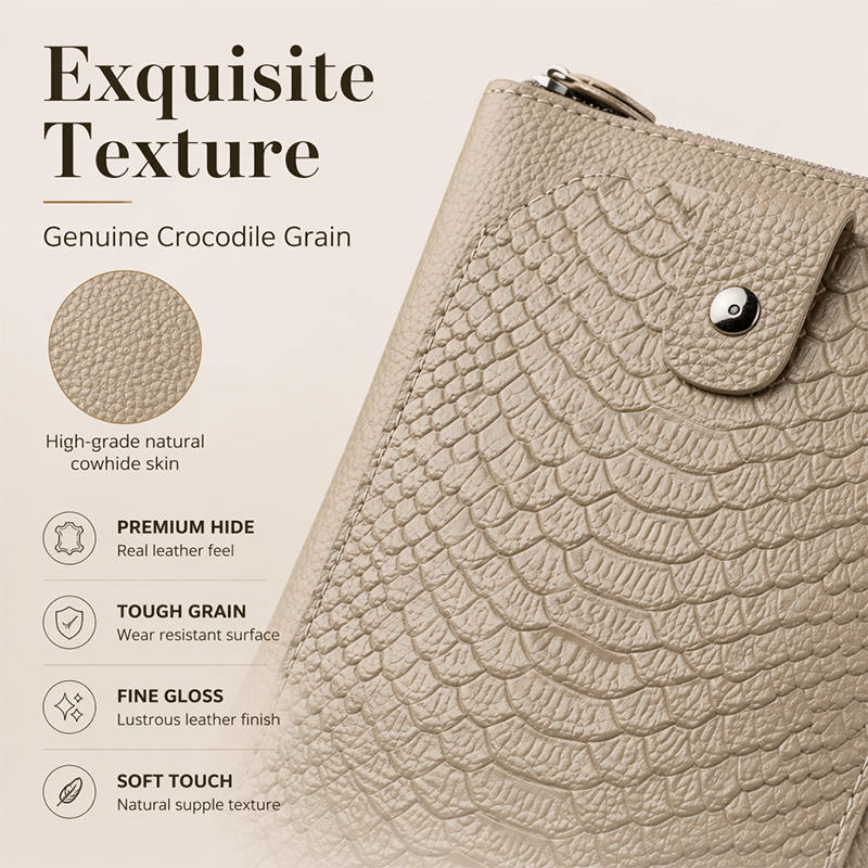 Leather Crossbody Phone Bag with Elegant Crocodile Pattern for Women