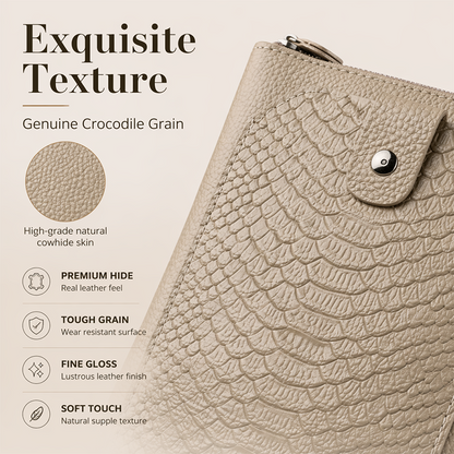 Leather Crossbody Phone Bag with Elegant Crocodile Pattern for Women