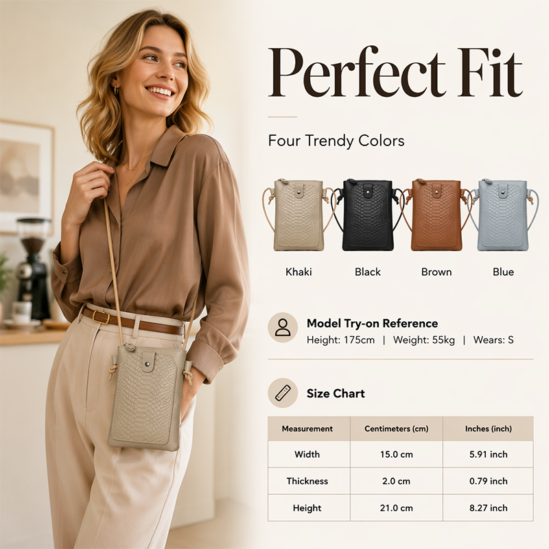 Leather Crossbody Phone Bag with Elegant Crocodile Pattern for Women