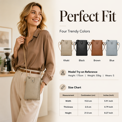 Leather Crossbody Phone Bag with Elegant Crocodile Pattern for Women