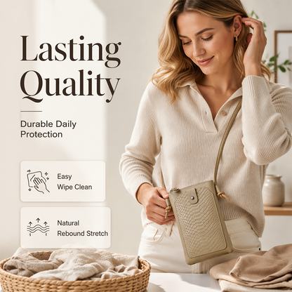 Leather Crossbody Phone Bag with Elegant Crocodile Pattern for Women